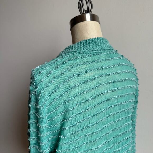 60s Vintage Mid Century Seafoam Knit Collared Cardigan - Picture 7 of 9